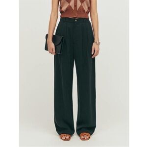 Reformation Mason Wide Leg Drapey Trouser Pants Black Size 6